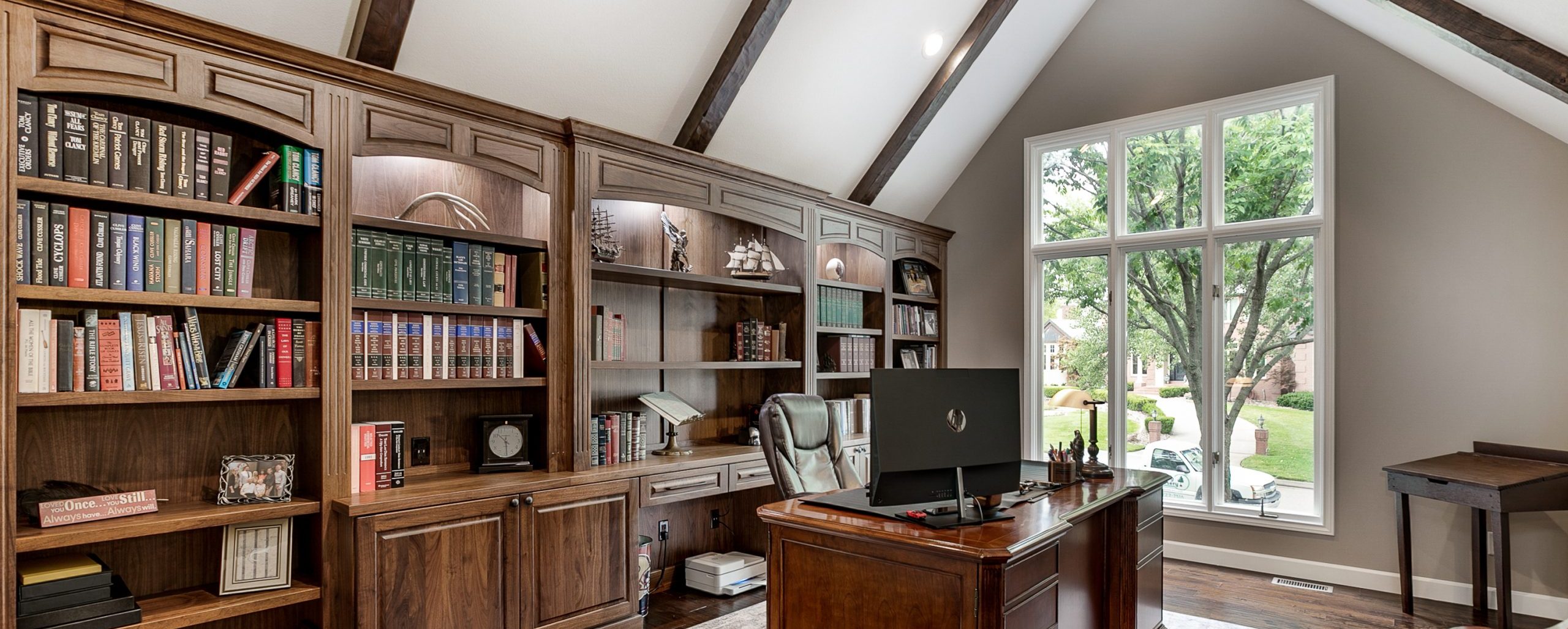 Office space with a book shelf
