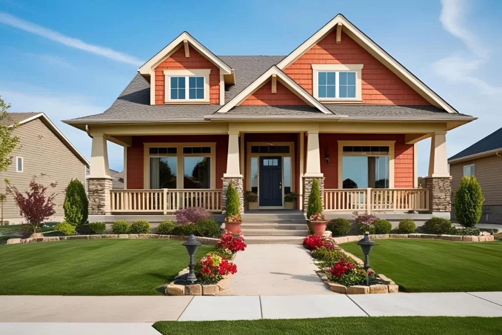 Luxury home exterior with decorated curb