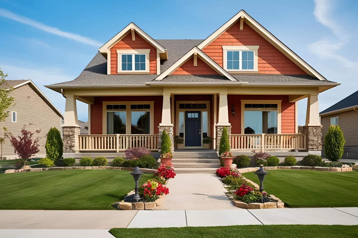 Luxury home exterior with decorated curb
